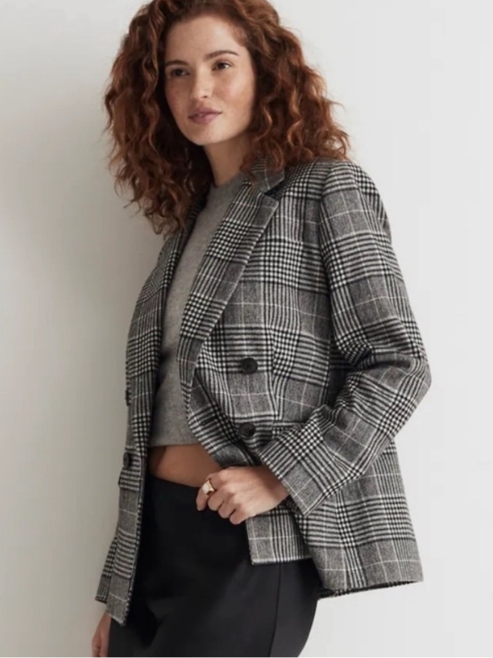 MADEWELL wool rosedale plaid blazer in grey and black size 6